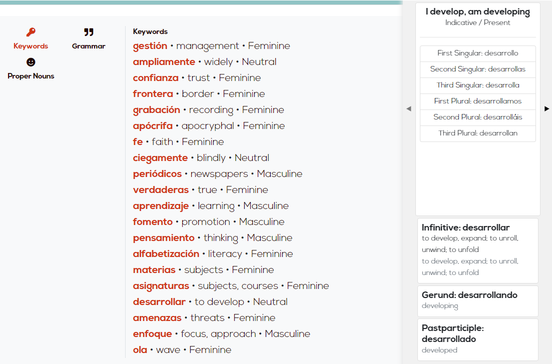 Newsdle keywords and verb conjugations