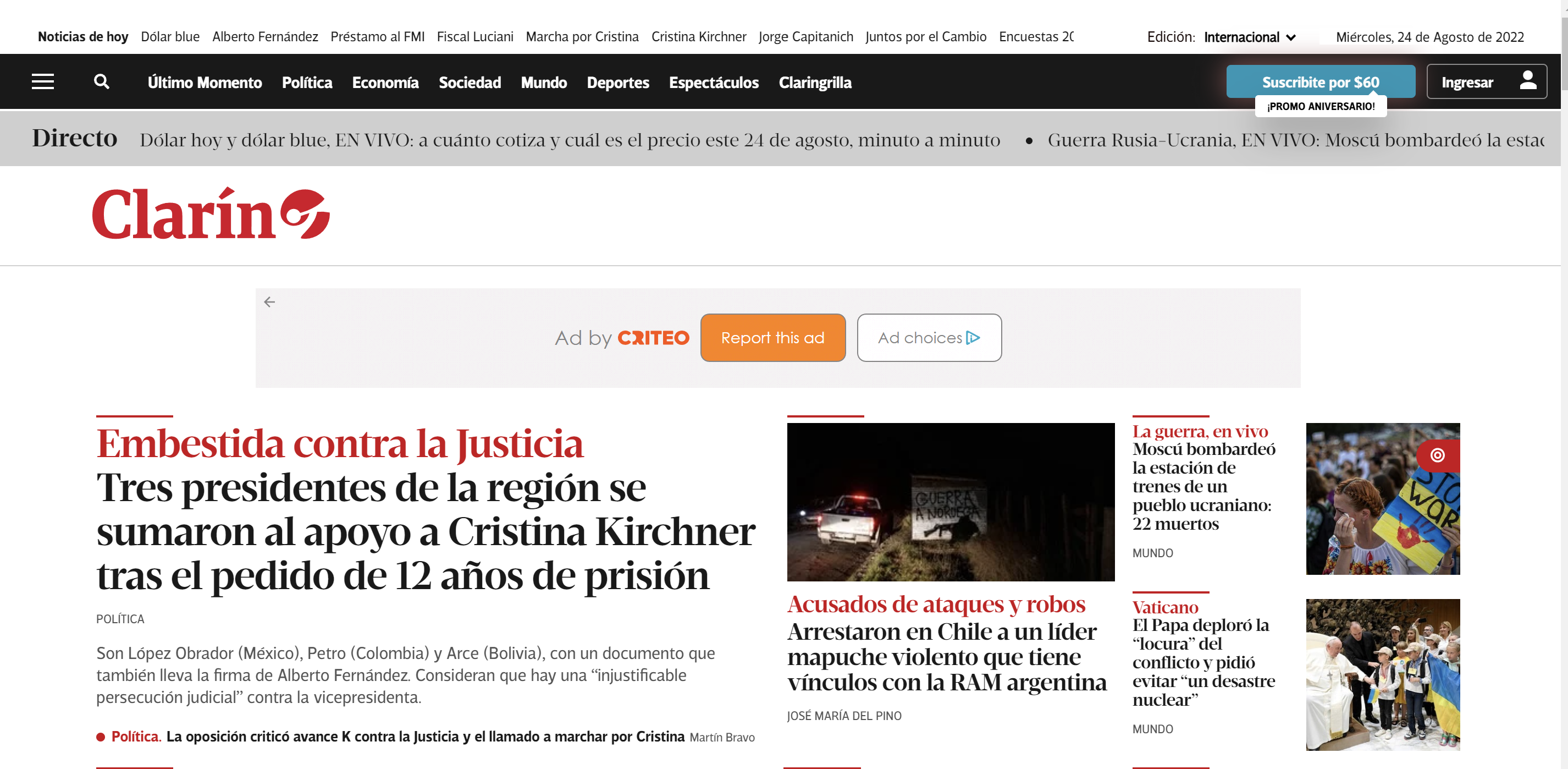 Newspaper in Spanish: Clarin