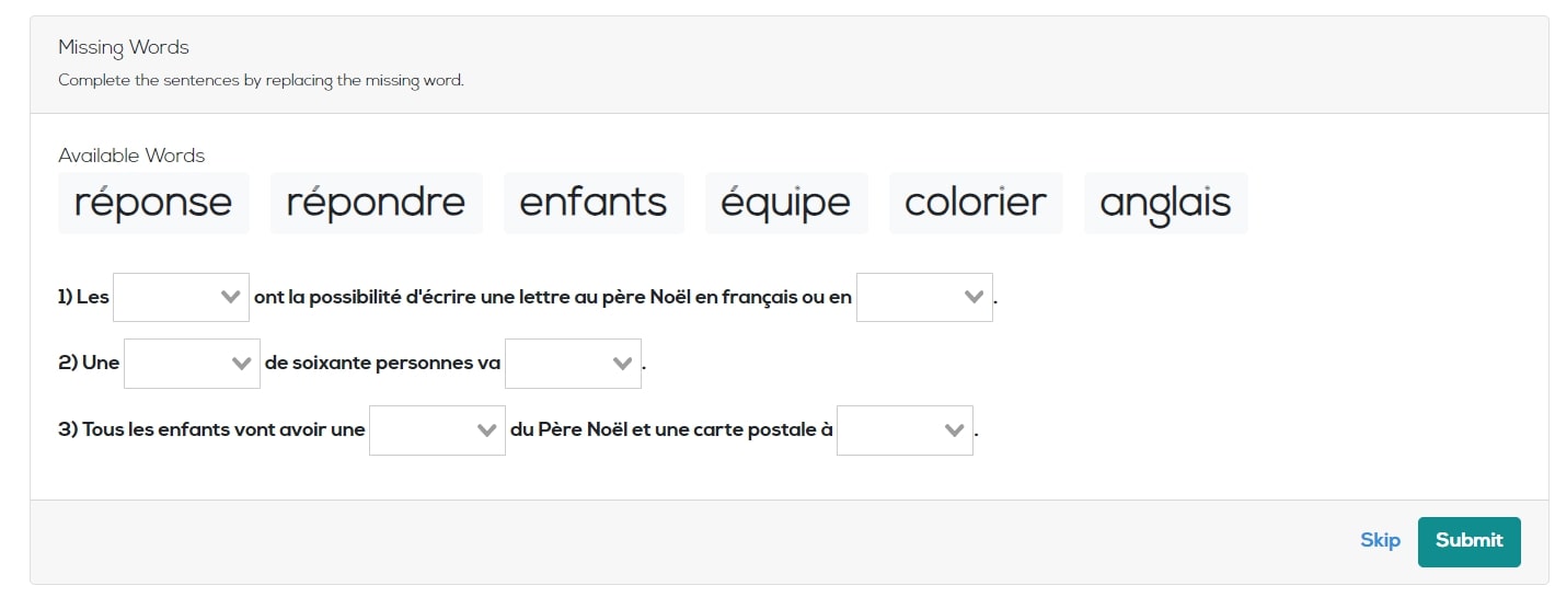Example of Content Questions for a Beginner's French Newsdle Article 